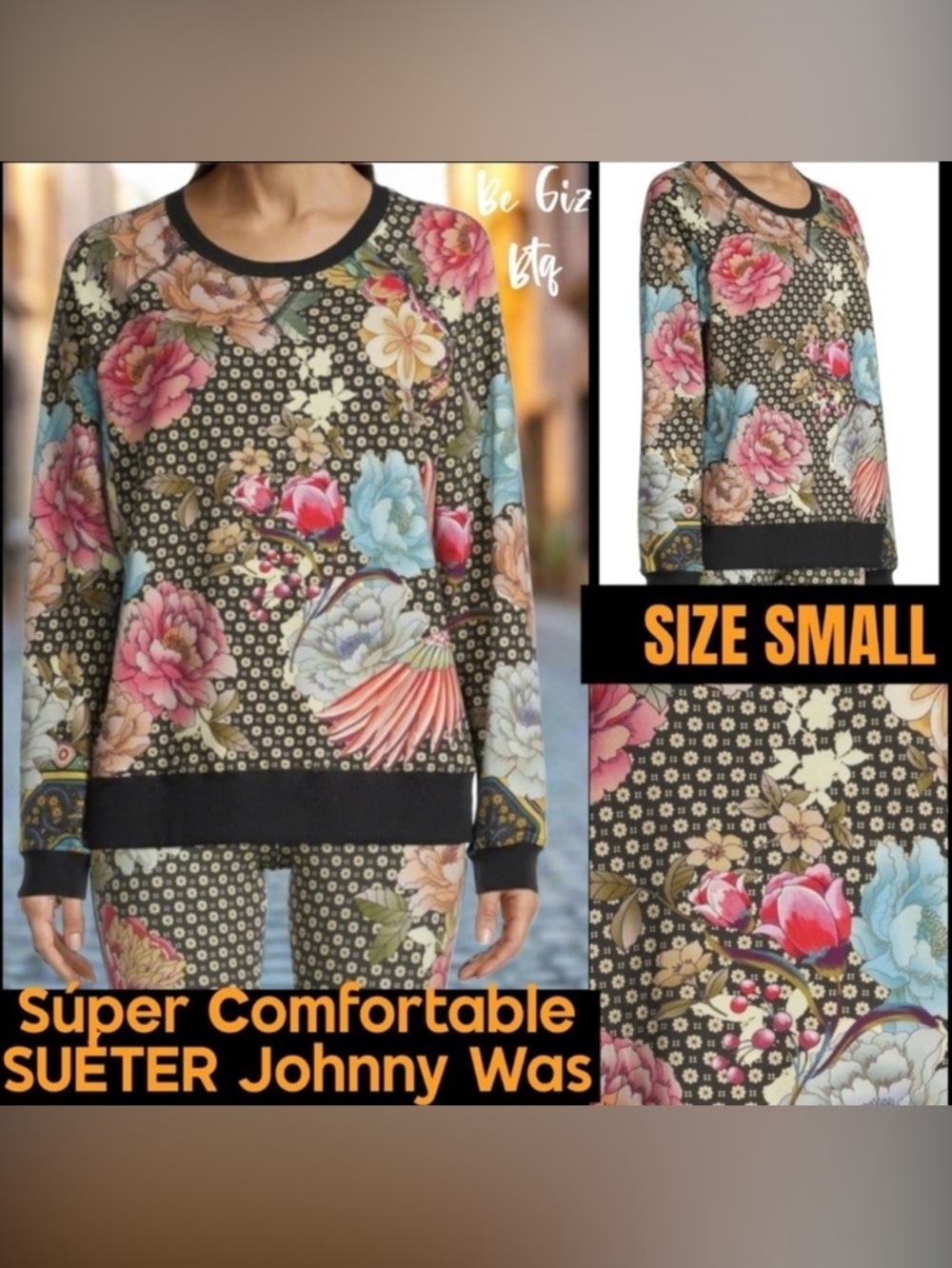 🔥🔥NWT Johnny Was Fagan Raglan Sleeve Sweatshirt Blooms With Bright Floral SMALL